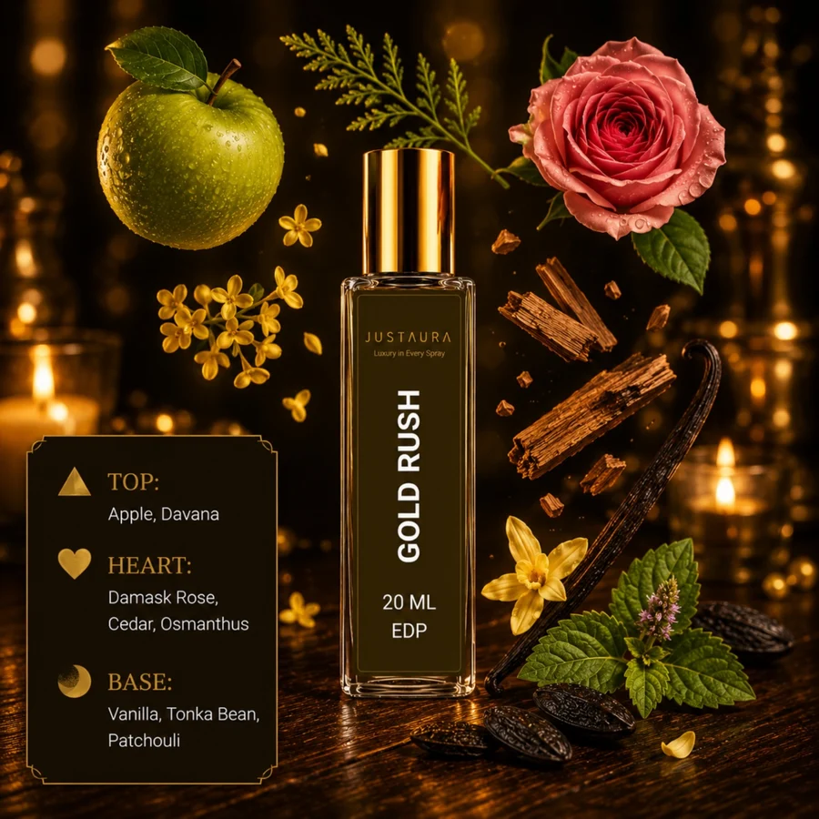 Gold Rush Pocket Perfume 20ml – Sweet Woody Amber EDP for Men | Apple, Cedar & Vanilla | JustAura - Image 7
