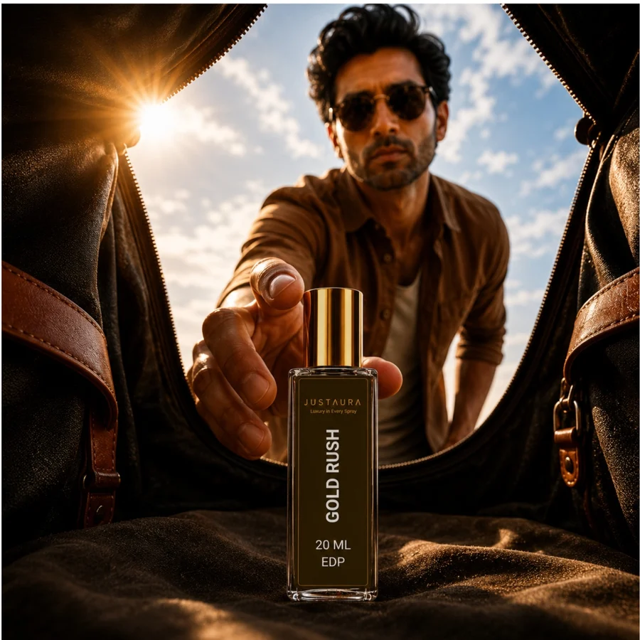 Gold Rush Pocket Perfume 20ml – Sweet Woody Amber EDP for Men | Apple, Cedar & Vanilla | JustAura - Image 2