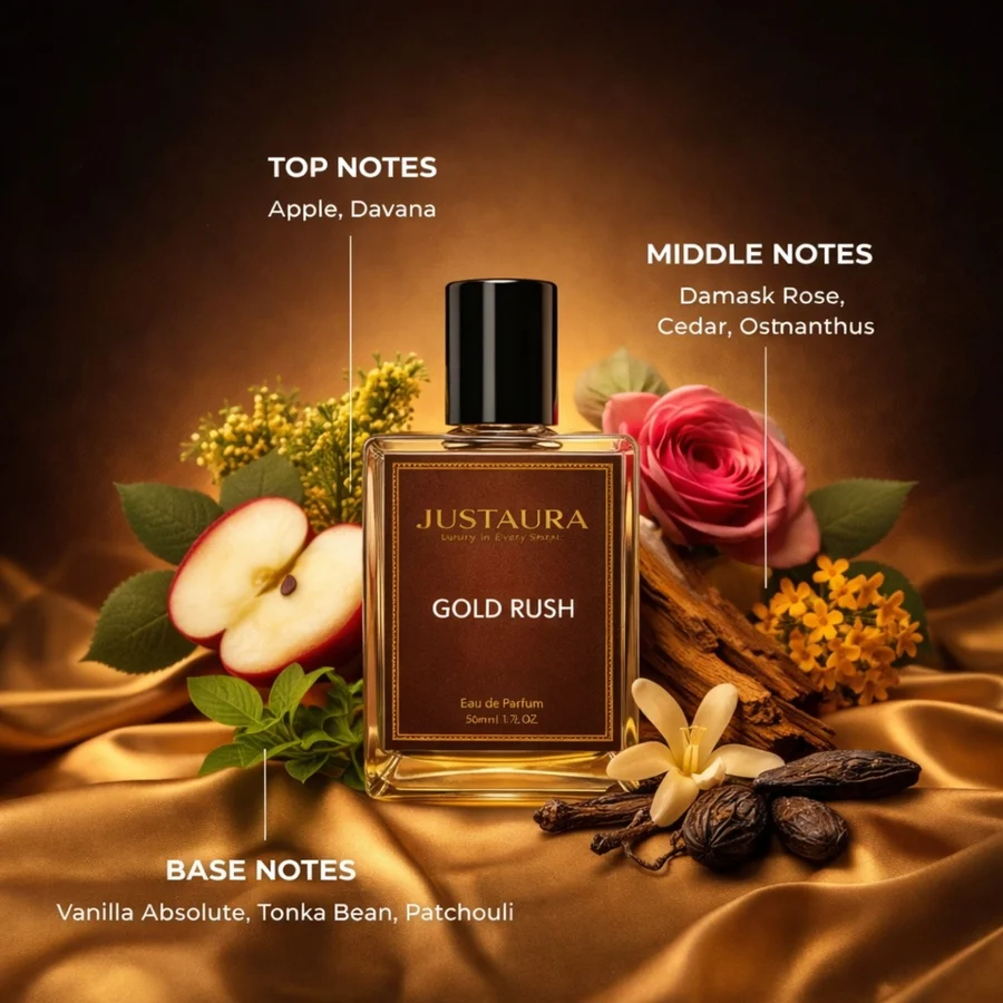 Gold Rush Sweet Woody Amber Perfume for Men – Apple, Cedar & Vanilla – 50ml - Image 4